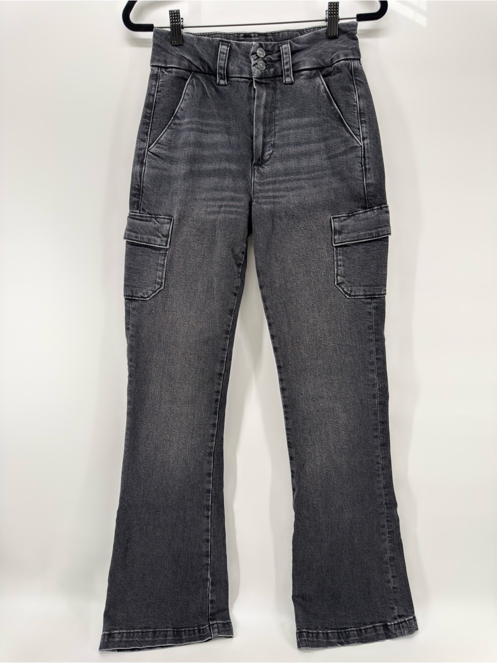 PAIGE High Rise Cargo Bootcut Jean 24 soft black stretch